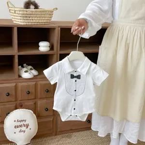 Verano Recién Nacido Bebé Niño Caballero Mameluco Manga Corta Algodón Body Primer Cumpleaños Fiesta Traje Bebé Monos