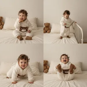 Cozy baby fleece romper winter cute bear pocket hooded jumpsuit toddler warm crawler clothing