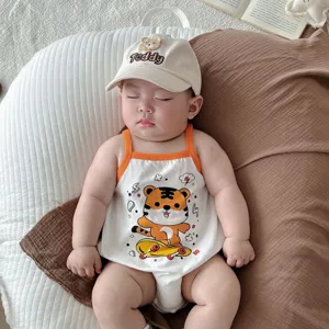 Bimba Neonato Estate Cotone Senza Maniche Carino Cartoon Tigre Stampa Tutina Neonato Infantile Casuale Body Un Pezzo