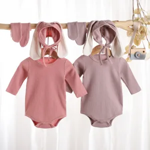 Adorable ensemble grenouillère manches longues oreilles de lapin bébé vêtements printemps