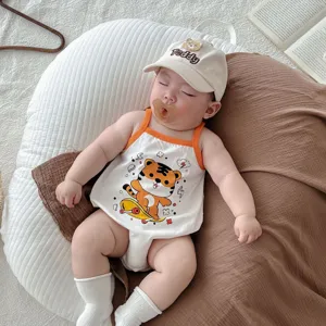 Tuta neonato estate simpatico tigre cartone animato senza maniche spalline body abbigliamento
