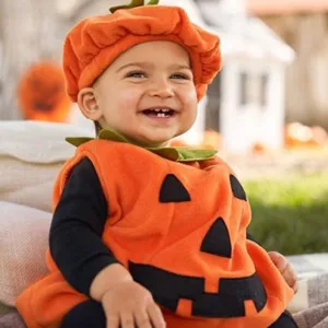 Baby Halloween pumpkin costume cute sleeveless romper and hat set infant holiday outfit
