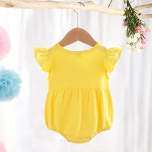 Adorable mameluco amarillo para bebé niña con volantes, algodón suave, ideal para el verano.