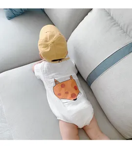 Infant baby short sleeve romper, cute cartoon fox back print bodysuit, soft summer clothing.