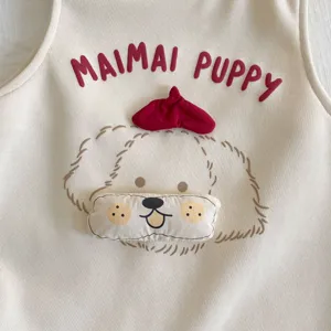 Lindo pelele de bebé cachorrito dibujos detalle, tejido de punto de algodón suave con bordado.
