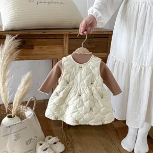 Bambina vestito gilet bottonato trapuntato felpato autunno inverno vestito caldo