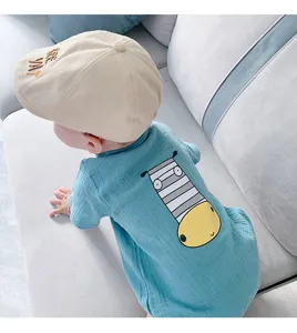 Infant baby summer short-sleeve romper, cute cartoon zebra back design, comfortable cotton fabric.
