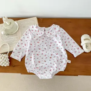 Tuta neonato manica lunga con stampa floreale e colletto, pagliaccetto infantile grazioso.