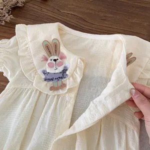 Puro cotone neonata bambina estate manica corta 3D coniglio colletto bambola tutina