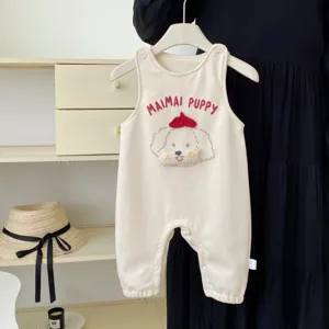 Lindo body de algodón para bebé con perrito, ropa bonita de recién nacido estilo elegante.