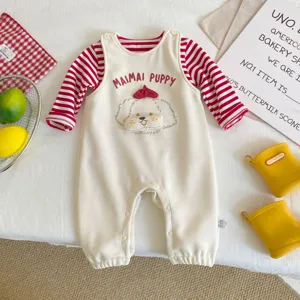 Conjunto de pelele de cachorro de dibujos animados para bebé con camisa de rayas para primavera.
