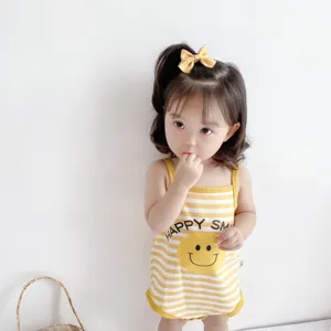 Summer newborn baby cotton romper cute yellow striped infant sling bodysuit for girls boys