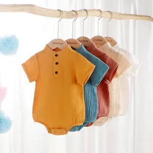 Comfortable infant baby short sleeve cotton gauze romper newborn summer bodysuit clothing