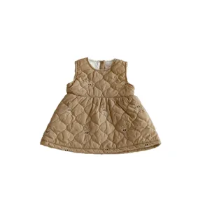 Peuter baby meisjes winter gewatteerd fleece gevoerd jurk schattig geborduurd mouwloos