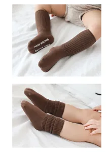 Zuigeling baby herfst winter effen kleur antislip geribbelde lange sokken buis
