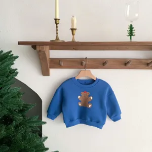 Felpa invernale per bambini blu con simpatico disegno di orsetto, top per bambini comodo.