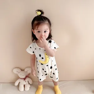 Cute infant baby romper summer thin short sleeve newborn clothes cartoon moon baby jumpsuit