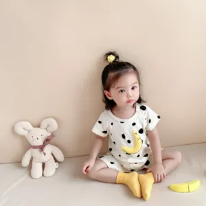 Infant baby summer short sleeve romper pure cotton cute polka dot moon baby jumpsuit