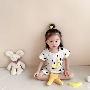 Cute baby short sleeve romper with moon graphic, summer newborn infant cotton bodysuit apparel.