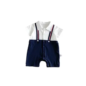 Sommer Baby Junge Kurzarm Strampler Gentleman Polo Kragen Patchwork Jumpsuit Kleidung