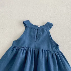 Peuter meisjes zomer mouwloze blauwe denim jurk schattige feestjurk gedetailleerd