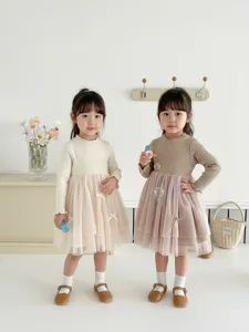 Toddler girls long sleeve knit mesh spliced dress cute spring autumn tutu toddler dress