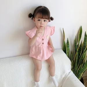 Lindo body de verano para bebé niña de manga corta de algodón con diseño de margarita.
