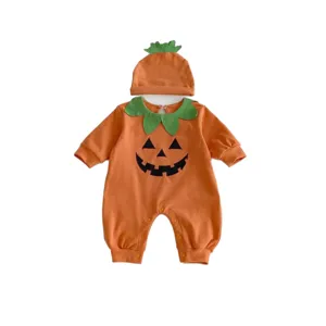Cute Halloween baby pumpkin romper and hat long sleeve infant crawler two-piece set