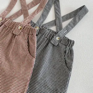Toddler baby boys girls summer plaid overalls set cute casual strap pants children clothes