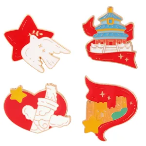 Chinese Patriotic Alloy Enamel Brooch Pin Temple Great Wall Peace Dove Badge Backpack Clothing Accessories