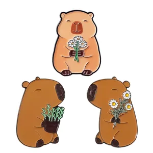 Simpatica Spilla Smaltata Capibara Lega Animale Cartone Animato Pianta in Vaso Margherita Distintivo Accessori Abbigliamento Spilla