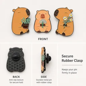 Simpatico set di spille smaltate capibara con chiusura in gomma sicura e metallo.