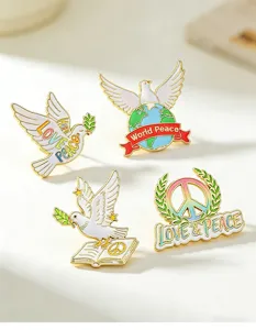 Set di 4 Spilla in Smalto Colomba della Pace Vintage Distintivo Metallo Zaino Stile