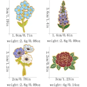 Set van 4 schattige bloemen emaille speldjes, delicate metalen bloemenbroches voor dames.