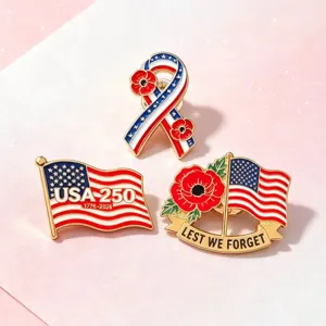 Set de pines de esmalte patriotico americano bandera recuerdo amapola broches
