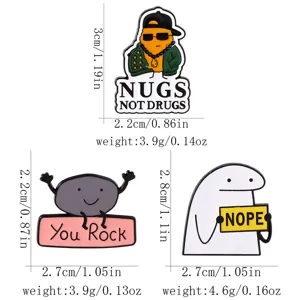 Set van 3 grappige meme metalen emaille speldjes, creatieve cartoon rugzak badges.