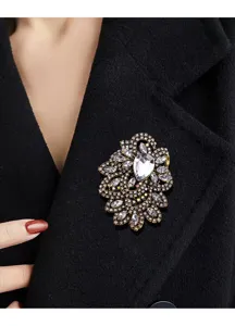 Vintage crystal brooch for women, luxury rhinestone coat pin, exquisite suit accessory.