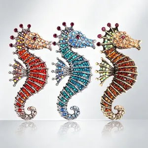 Broche Hippocampe en Strass Multicolore en Alliage Vintage Élégant Animal Marin Costume Corsage Cadeau de Bijoux de Mode pour Femmes Hommes