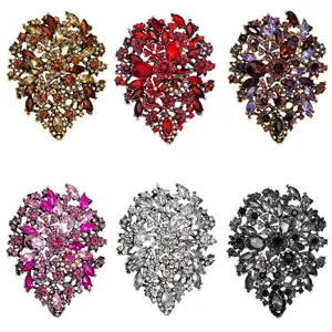 Vintage Exaggerated Zinc Alloy Rhinestone Flower Brooch For Women Crystal Cluster Floral Brooch Pin For Coat Suit Dress Decoration Jewelry Gift