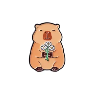 Simpatico spillo in metallo smaltato capibara con fiori spilla distintivo decorazione vestiti