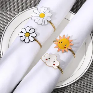 Portatovaglioli da Cartone Animato Fiore Sole Nuvola in Lega Vernice al Forno Fibbie per Tovaglioli per Ristorante Occidentale Hotel Tavolo Decor