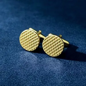 Goudkleurige gestructureerde manchetknopen met stijlvol ruitpatroon voor herenhemden.