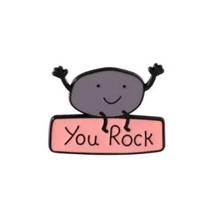 Leuke schattige grijze steen metalen geëmailleerde broche met roze bord You Rock speldje