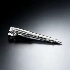 Pince à cravate argentée en forme de stylo plume pour homme, accessoire de chemise élégant.