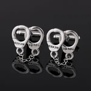 Boutons de manchette homme forme menottes, bijoux argentés pour chemise élégante chic