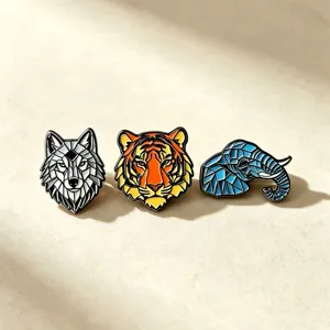 Geometrische dieren emaille pins set, wolf tijger olifant legering broches kleding