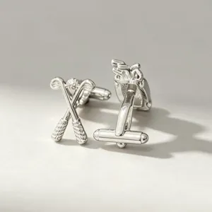Magnifiques boutons de manchette argentés pour homme avec design de golf pour chemise.