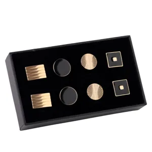 Set de gemelos para hombre camisa francesa puño geométrico a rayas redondo cuadrado 8pz