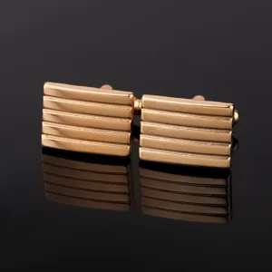 Elegantes gemelos rectangulares dorados con diseño de rayas para hombre, accesorios de camisa.