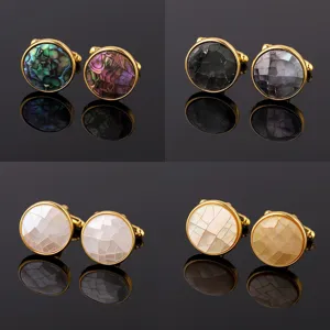 Boutons de Manchette de Chemise Française d'Affaires pour Hommes Cuivre Coquillage Naturel Mosaïque Ronds Boutons de Manchette Luxe Léger Bijoux de Mariage Cadeau